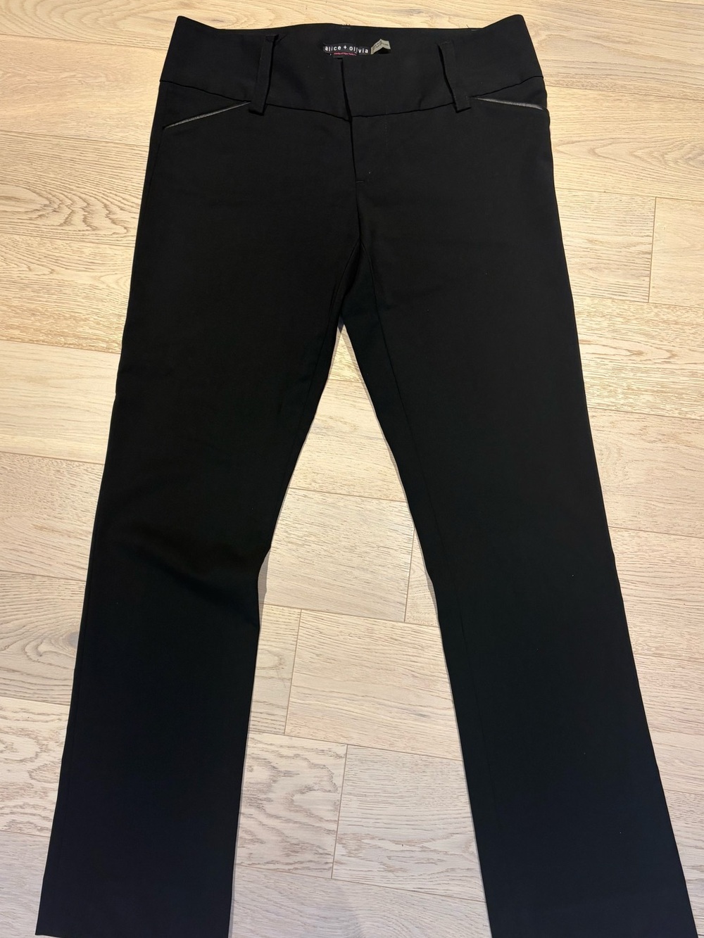 Alice + Olivia Black Straight-Leg Trousers